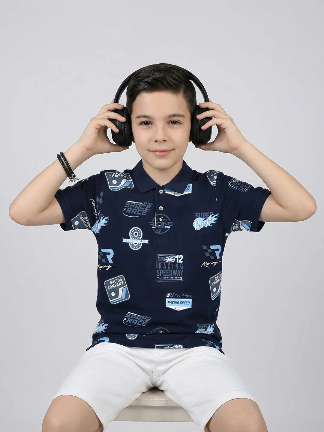 Boys Navy Blue Printed Collar Half Sleeve T-Shirt - Image 3