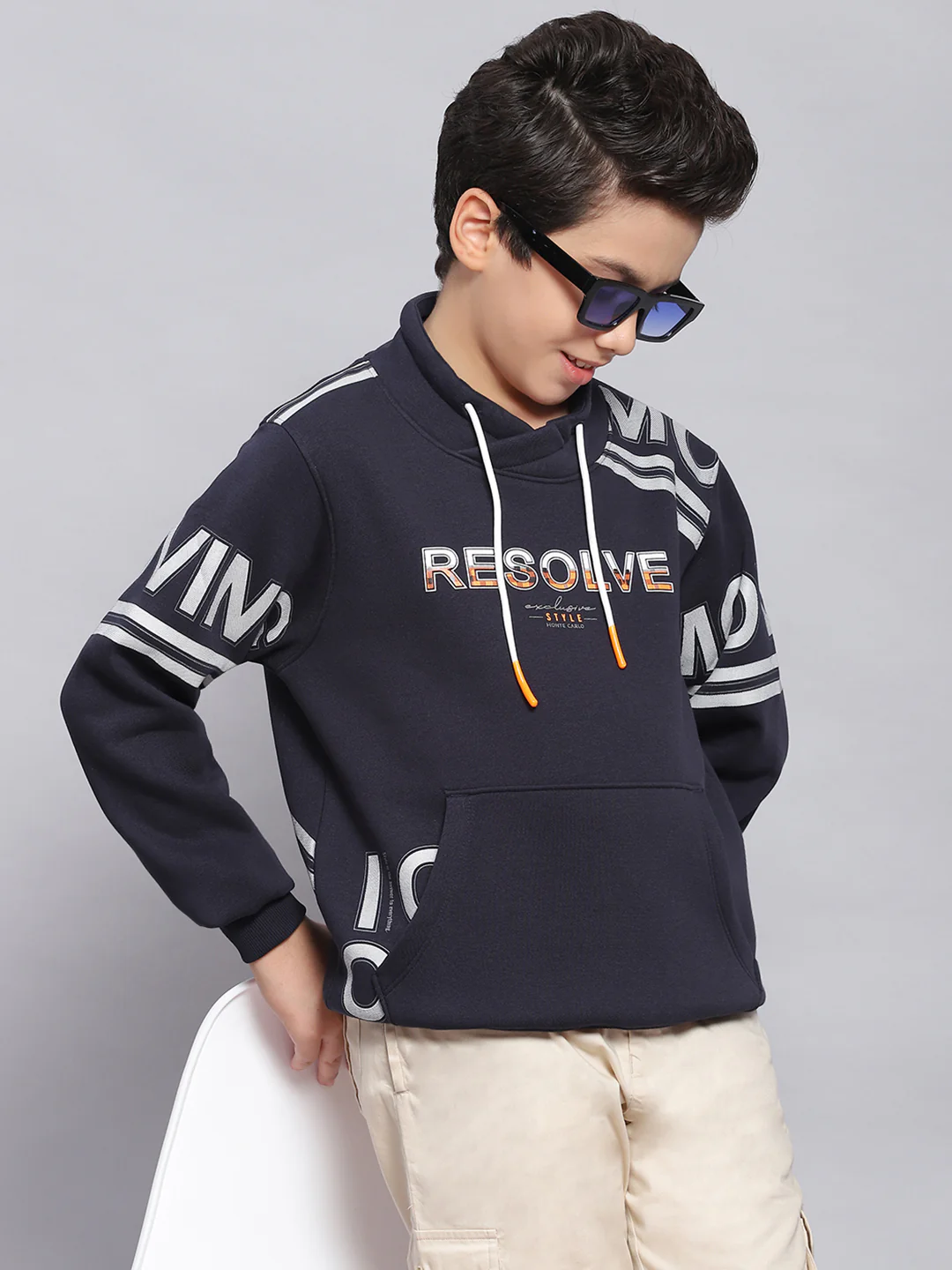 Boys Navy Blue Printed F Neck Full Sleeve Sweatshirt - Image 2