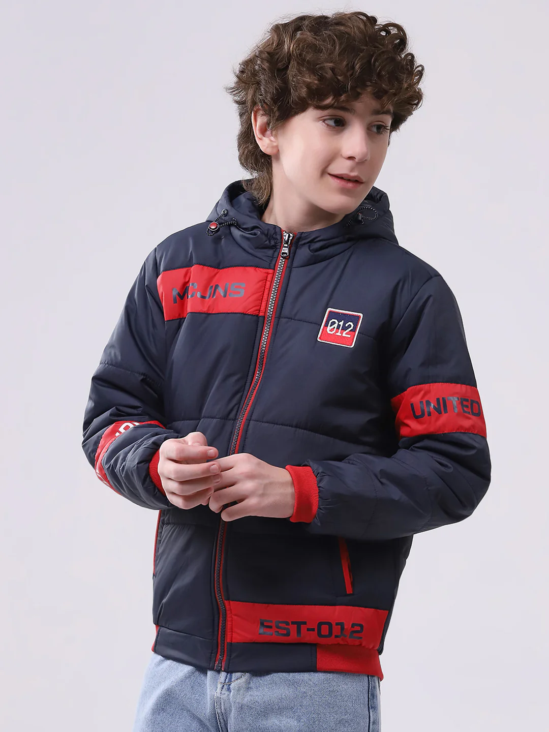 Boys Navy Blue Printed Hooded Full Sleeve Boys Jacket - Image 3