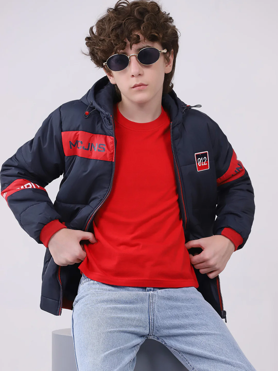 Boys Navy Blue Printed Hooded Full Sleeve Boys Jacket - Image 6