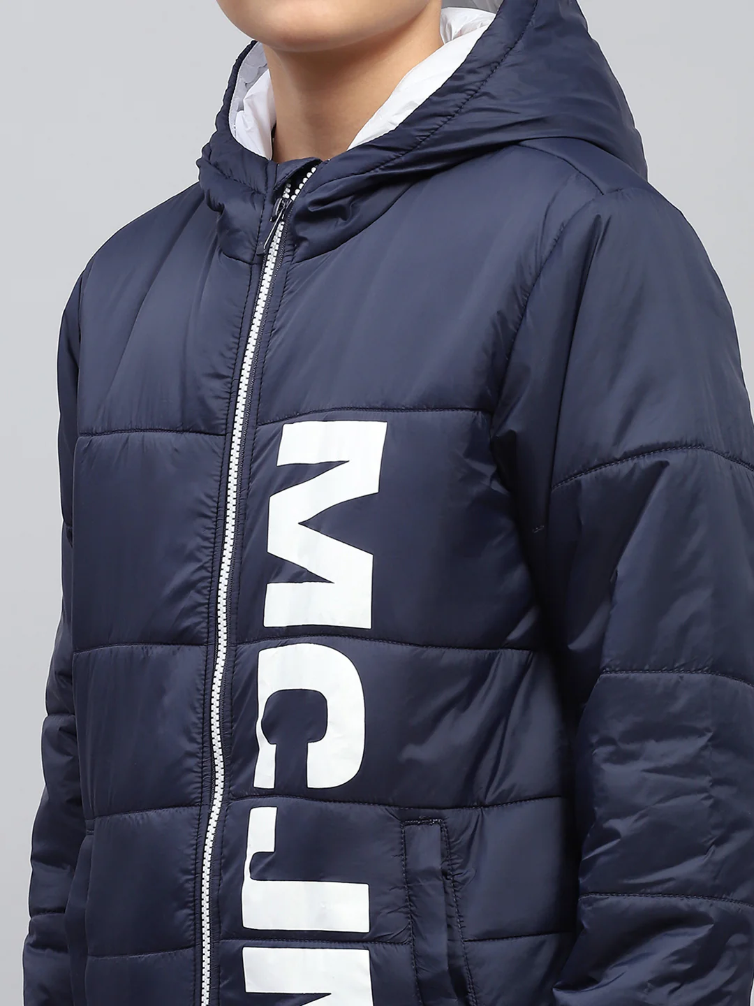 Boys Navy Blue Printed Hooded Full Sleeve Jacket - Image 7
