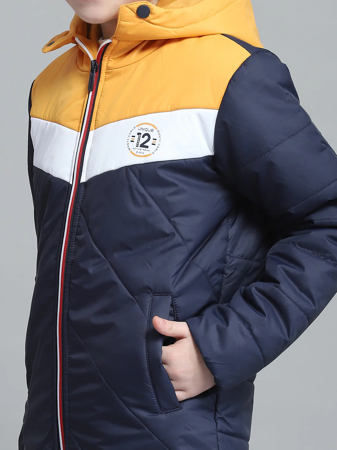 Boys Navy Blue Printed Hooded Full Sleeve Jacket - Image 6
