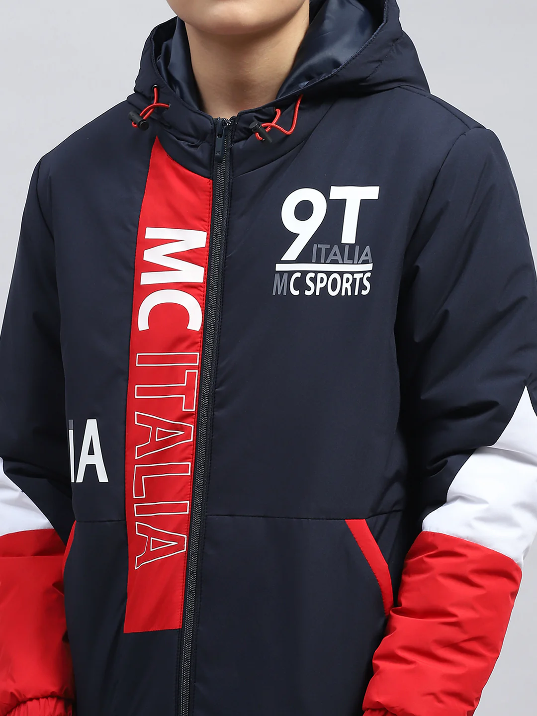 Boys Navy Blue Printed Hooded Full Sleeve Jacket - Image 6