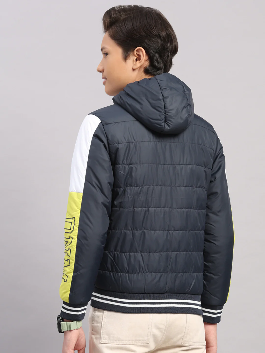 Boys Navy Blue Printed Hooded Full Sleeve Jacket - Image 5