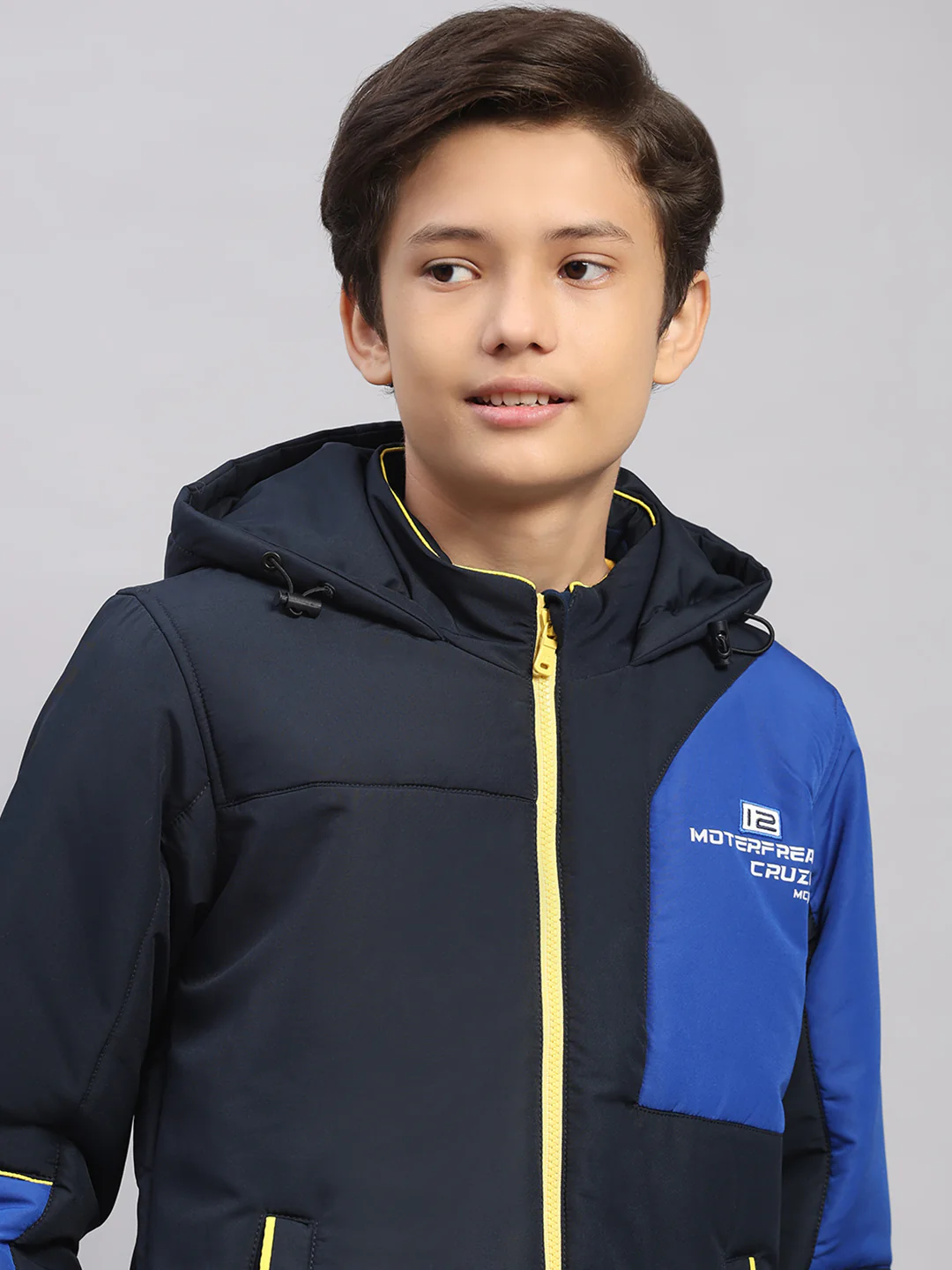 Boys Navy Blue Printed Hooded Full Sleeve Jacket - Image 7