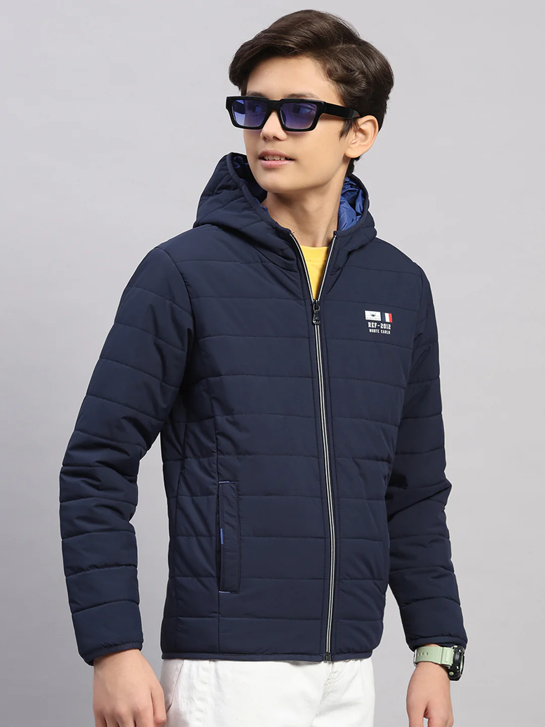 Boys Navy Blue Printed Hooded Full Sleeve Jacket - Image 4