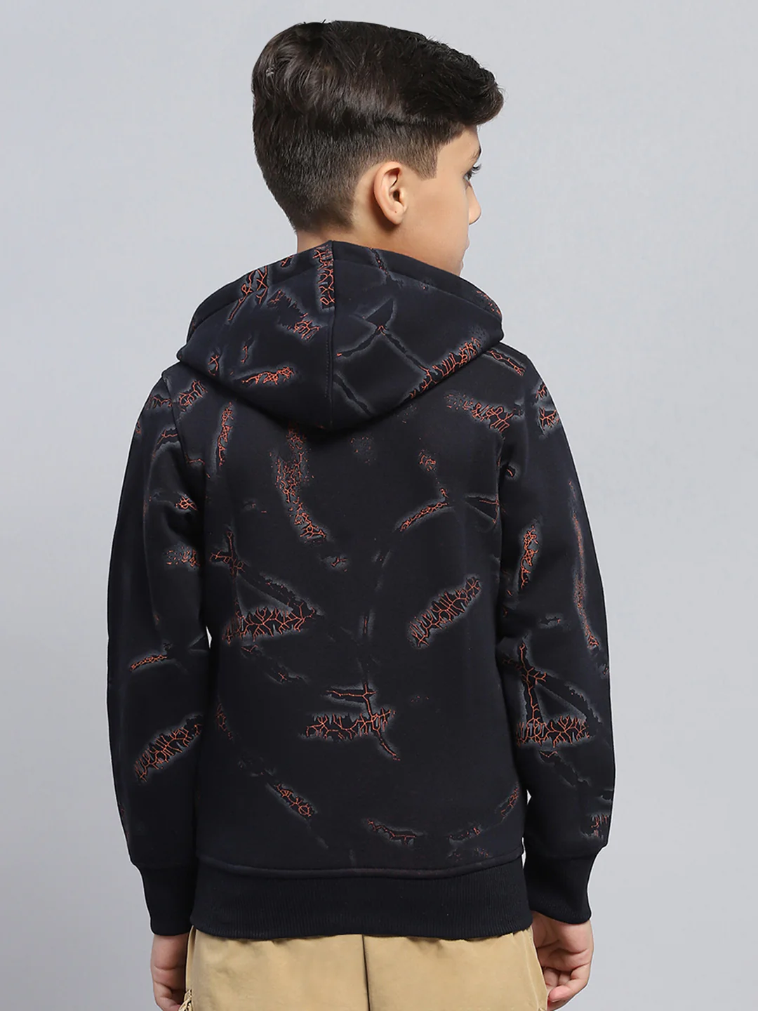 Boys Navy Blue Printed Hooded Full Sleeve Sweatshirt - Image 5