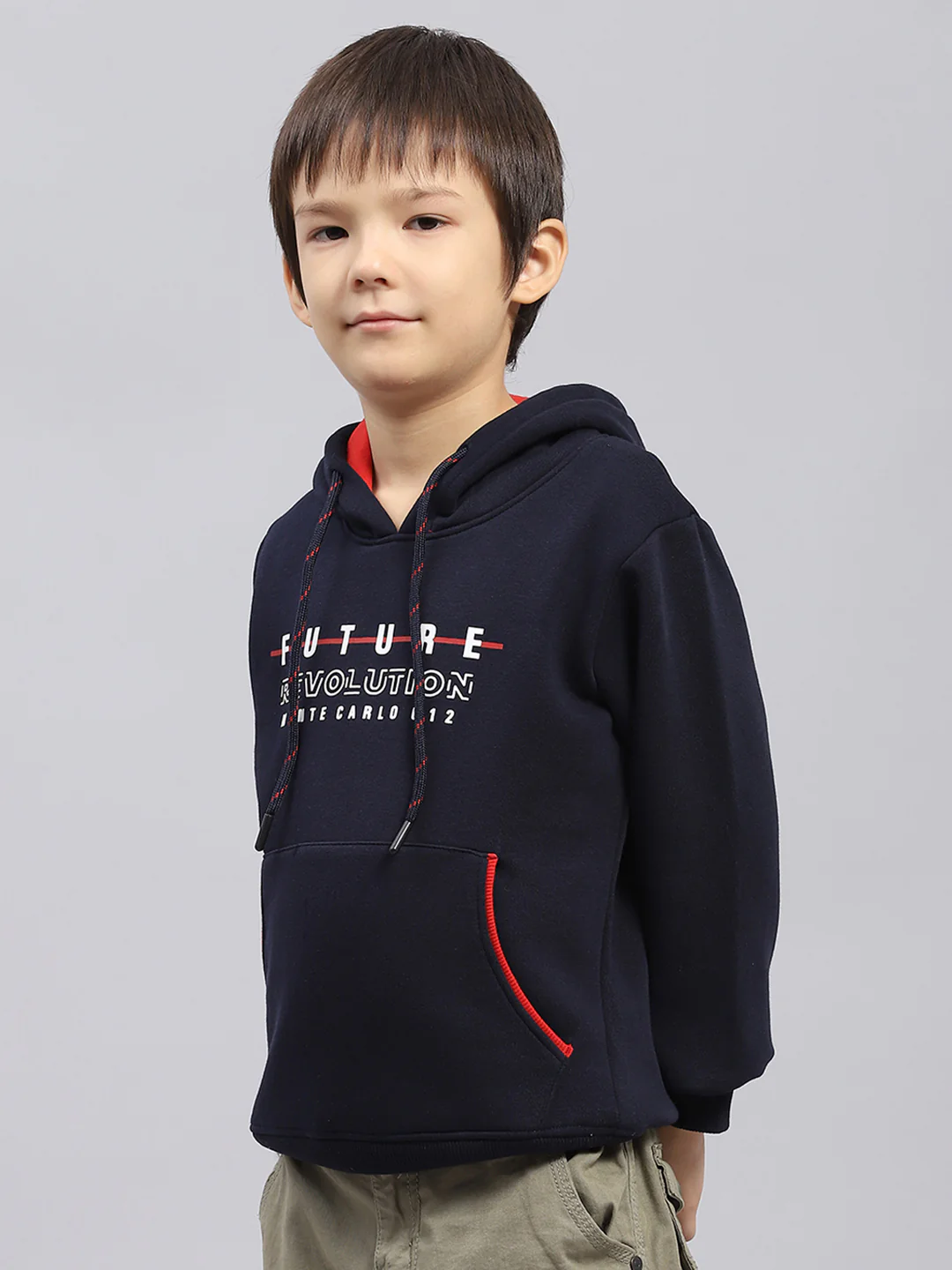Boys Navy Blue Printed Hooded Full Sleeve Sweatshirt - Image 3