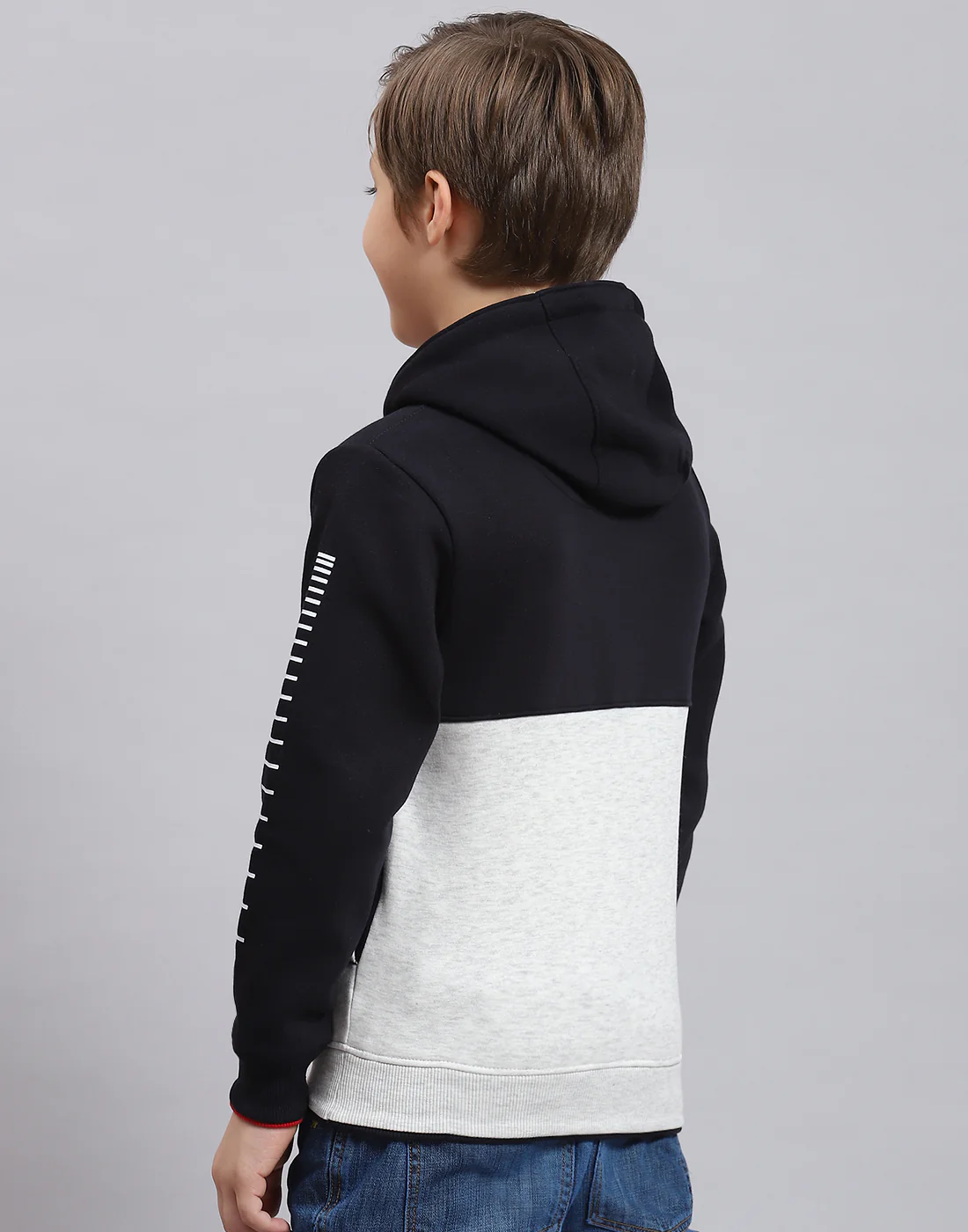 Boys Navy Blue Printed Hooded Full Sleeve Sweatshirt - Image 6