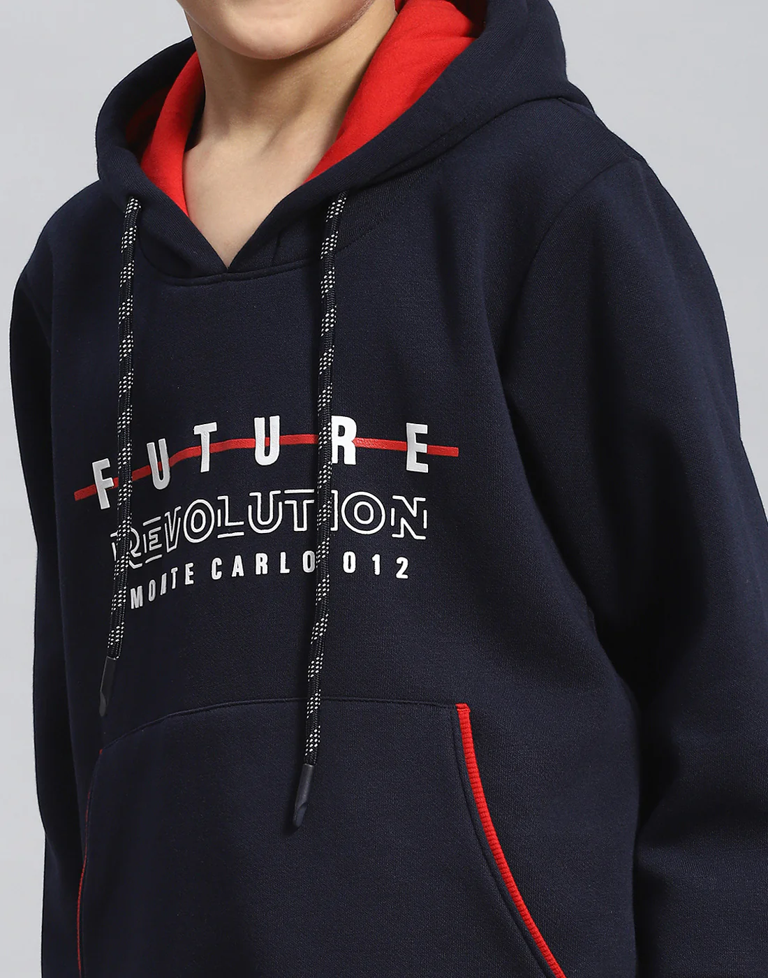 Boys Navy Blue Printed Hooded Full Sleeve Sweatshirt - Image 7