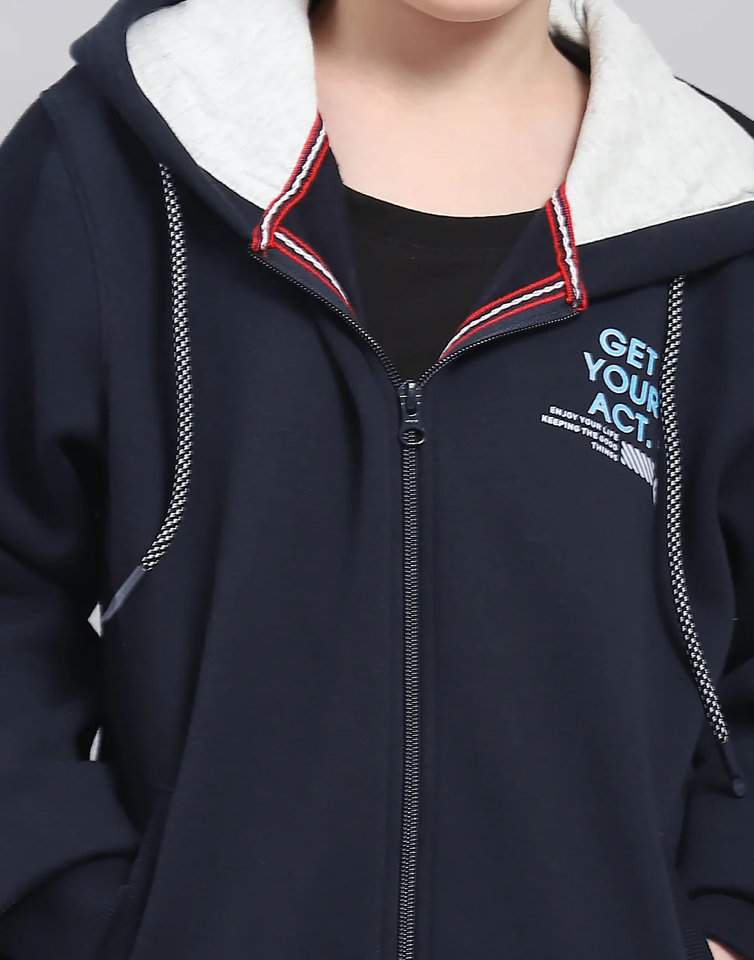 Boys Navy Blue Printed Hooded Full Sleeve Sweatshirt - Image 6