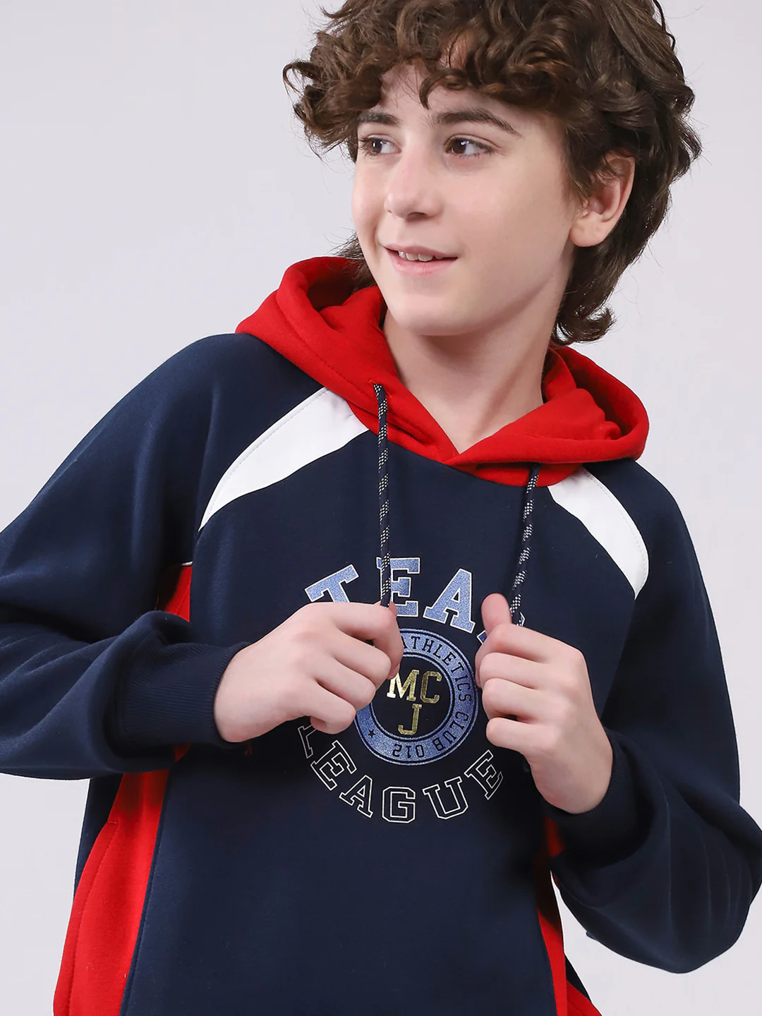 Boys Navy Blue Printed Hooded Full Sleeve Sweatshirt - Image 6