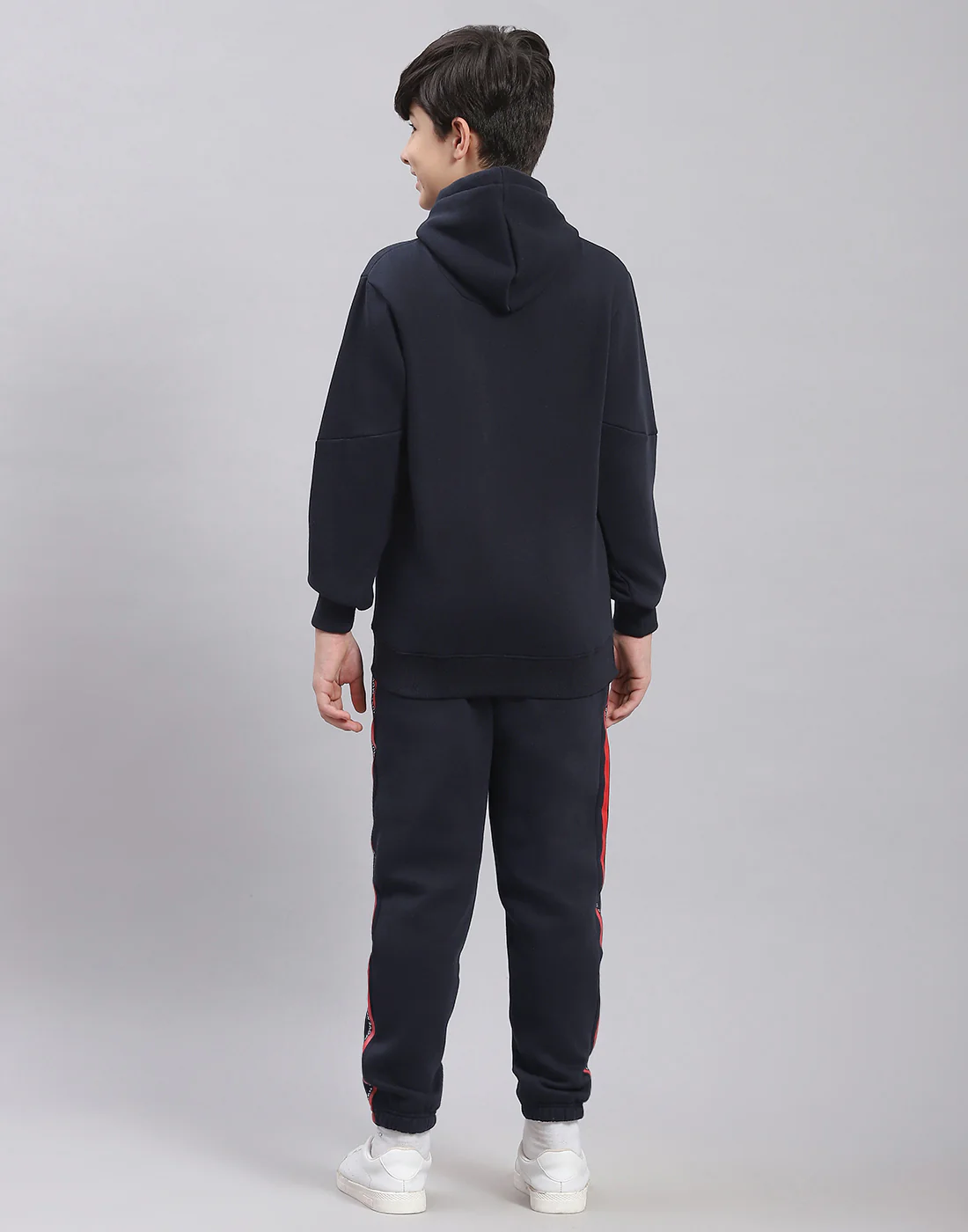 Boys Navy Blue Printed Hooded Full Sleeve Tracksuit - Image 5