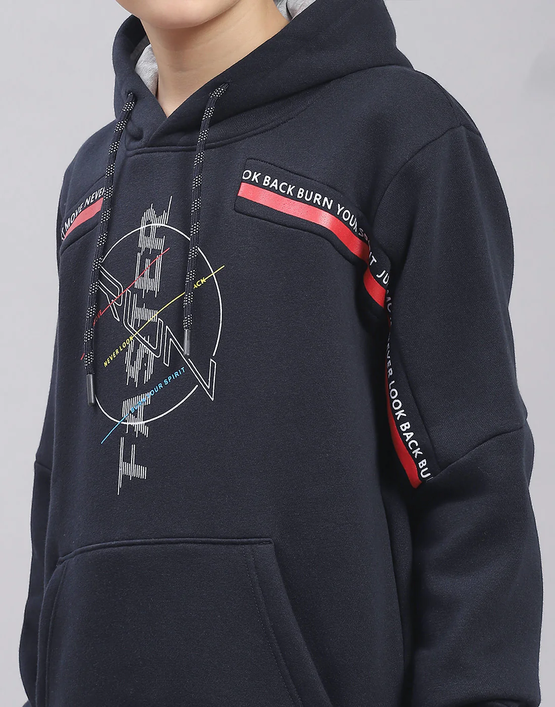 Boys Navy Blue Printed Hooded Full Sleeve Tracksuit - Image 6
