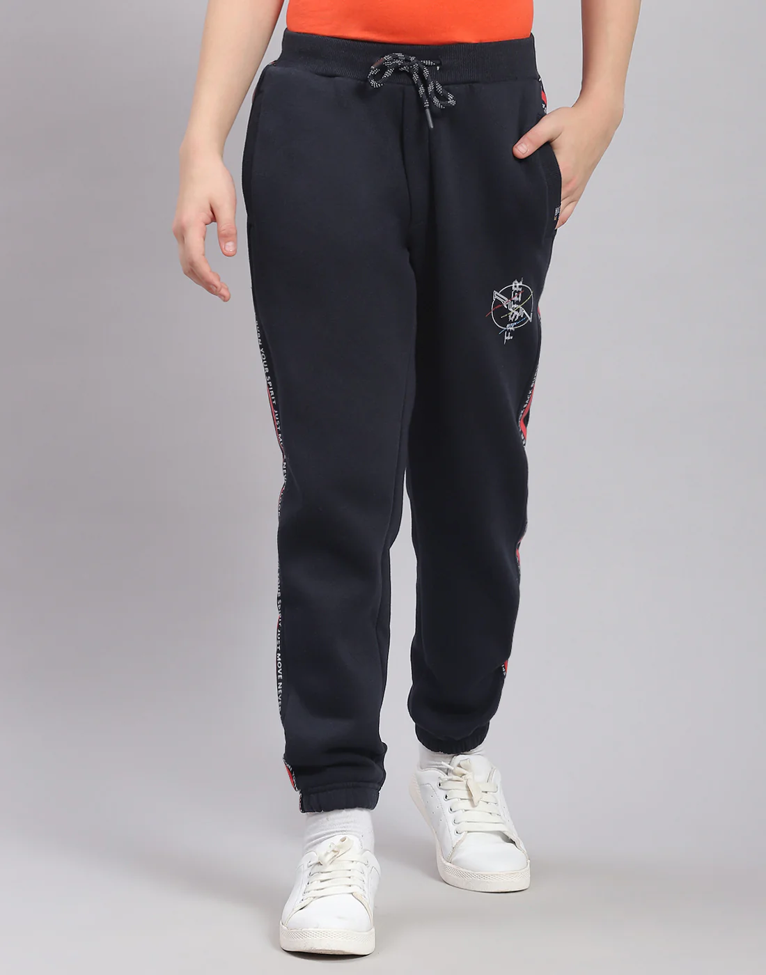 Boys Navy Blue Printed Hooded Full Sleeve Tracksuit - Image 7