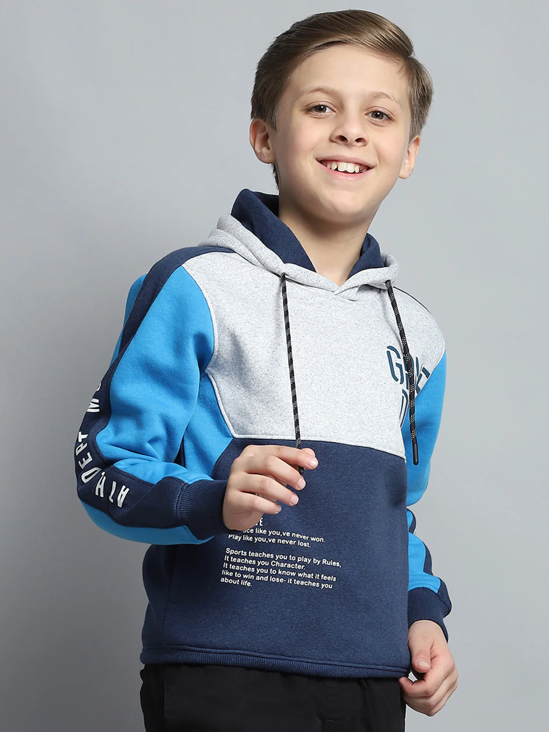Boys Navy Blue Printed Hooded Full Sleeve Tracksuit - Image 4