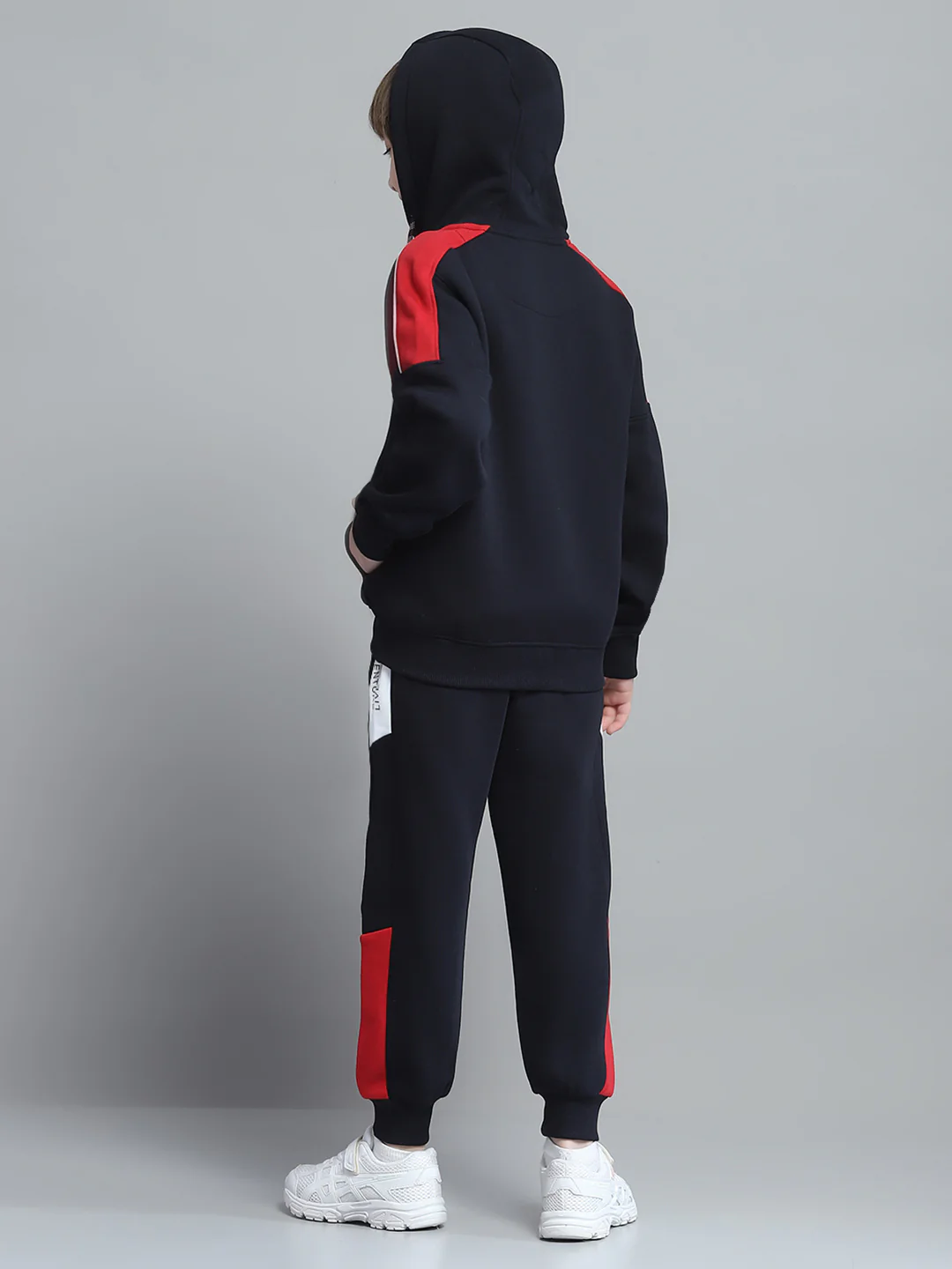Boys Navy Blue Printed Hooded Full Sleeve Tracksuit - Image 5