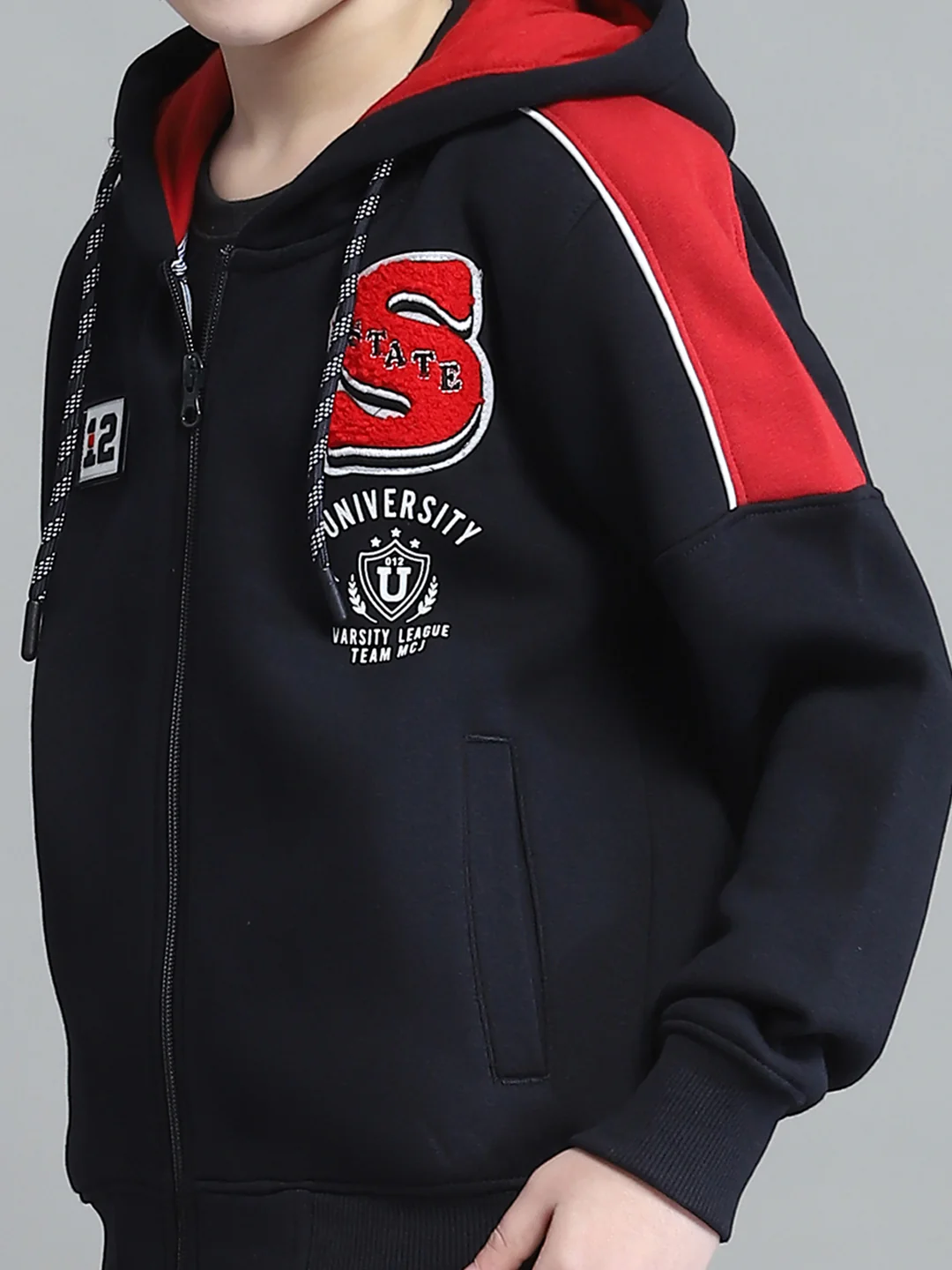 Boys Navy Blue Printed Hooded Full Sleeve Tracksuit - Image 7