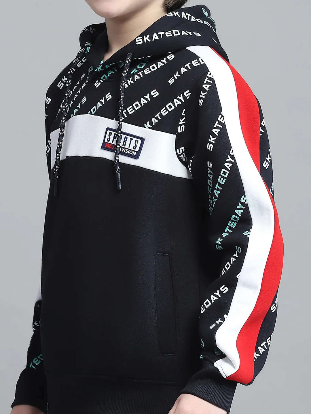 Boys Navy Blue Printed Hooded Full Sleeve Tracksuit - Image 8