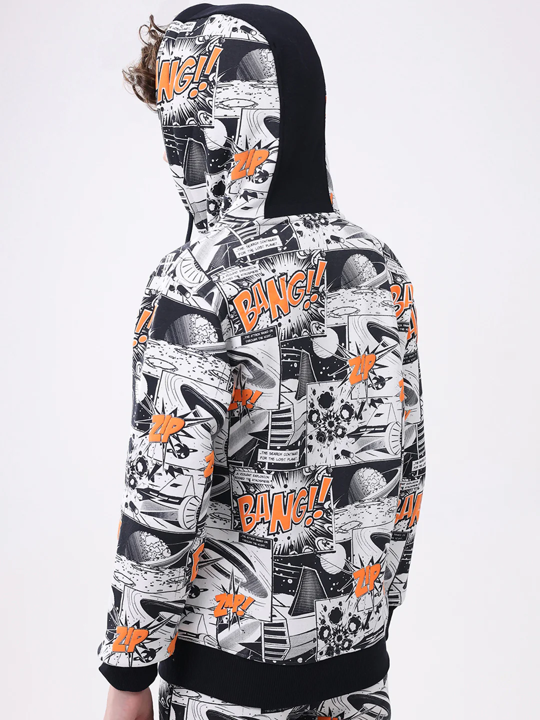 Boys Navy Blue Printed Hooded Full Sleeve Winter Tracksuit - Image 6