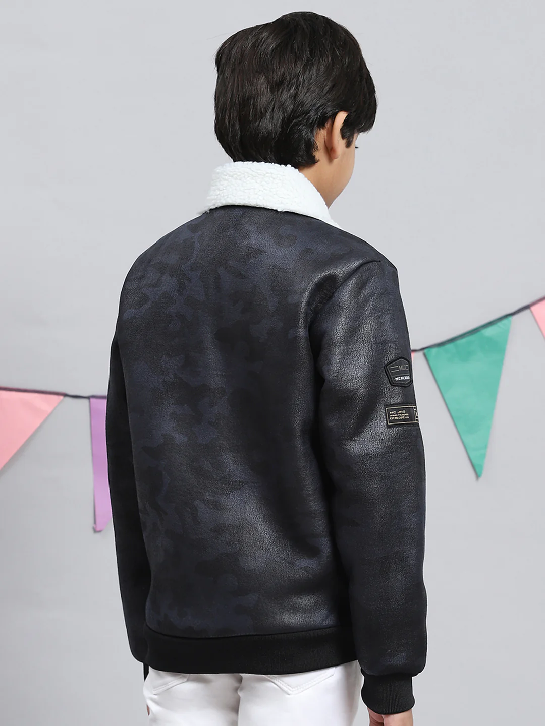 Boys Navy Blue Printed Jacket - Image 4