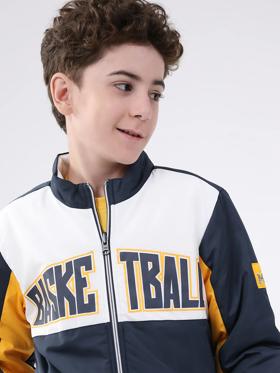 Boys Navy Blue Printed Mock Neck Full Sleeve Jacket - Image 10