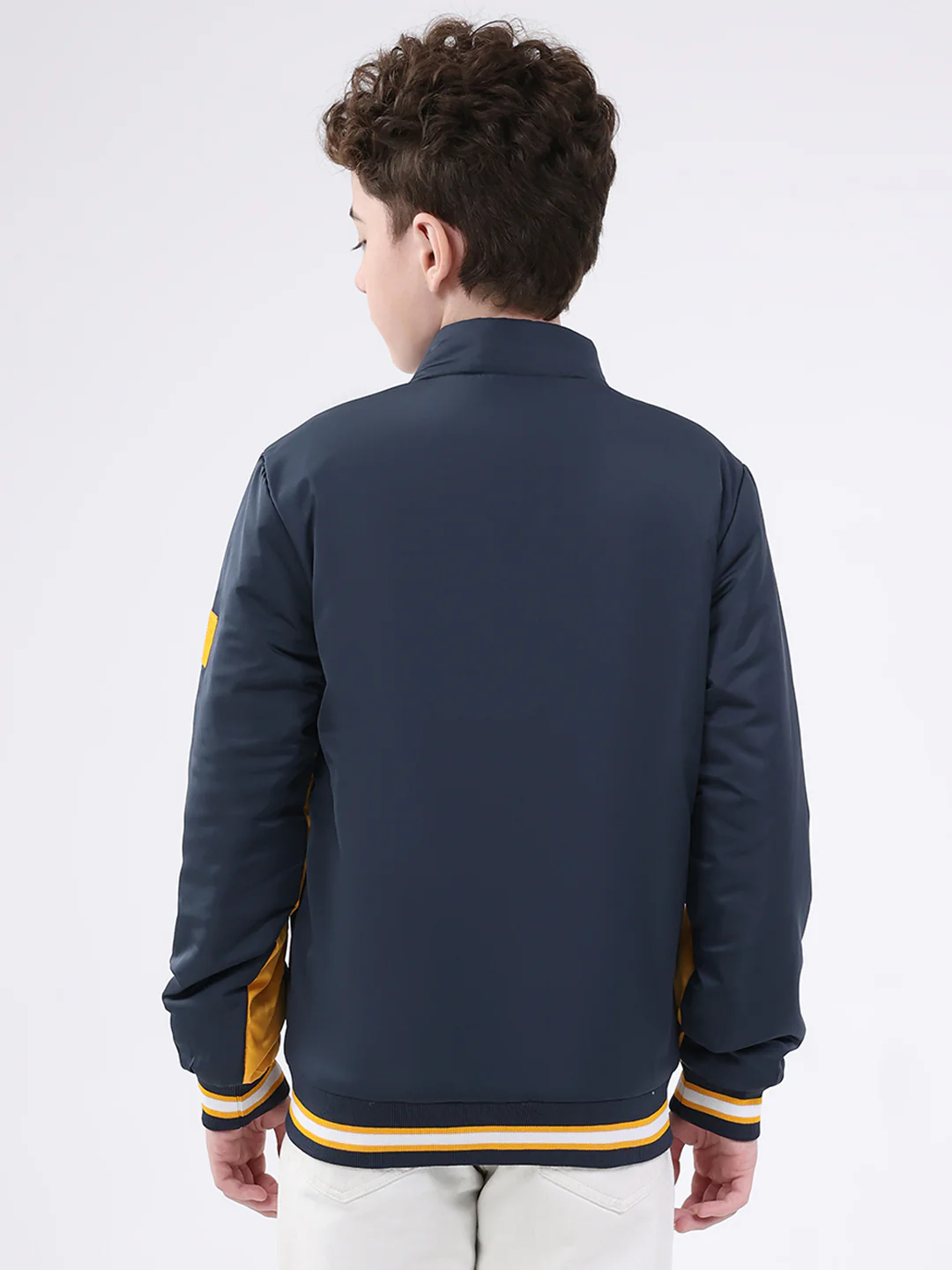 Boys Navy Blue Printed Mock Neck Full Sleeve Jacket - Image 5
