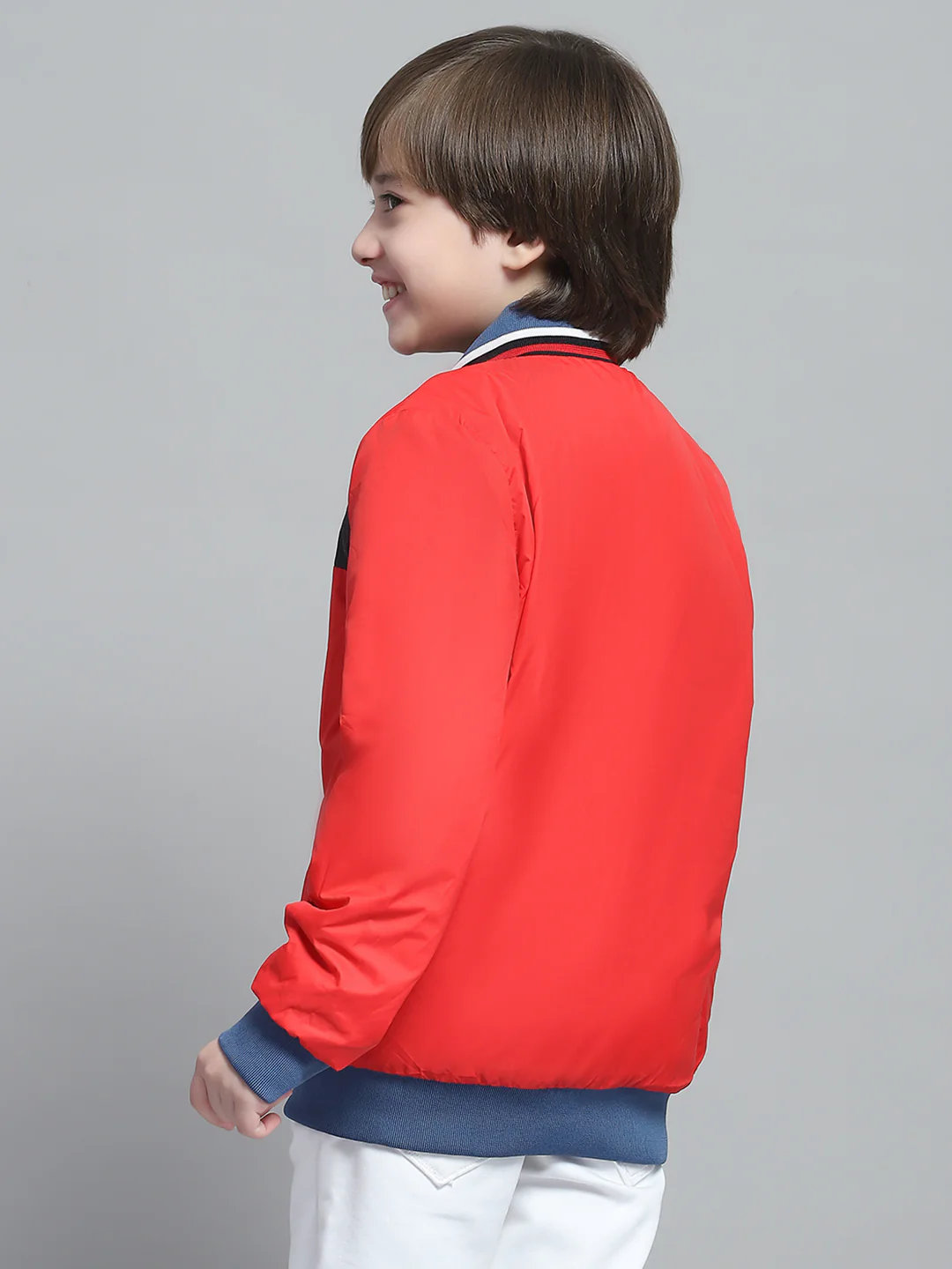 Boys Navy Blue Printed Mock Neck Full Sleeve Reversible Jacket - Image 8