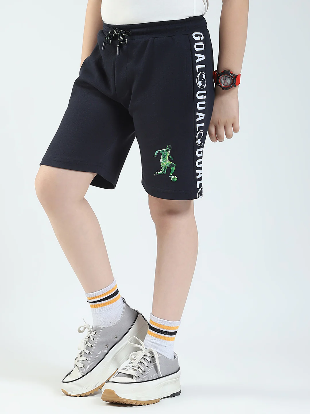 Boys Navy Blue Printed Regular Fit Bermuda - Image 3
