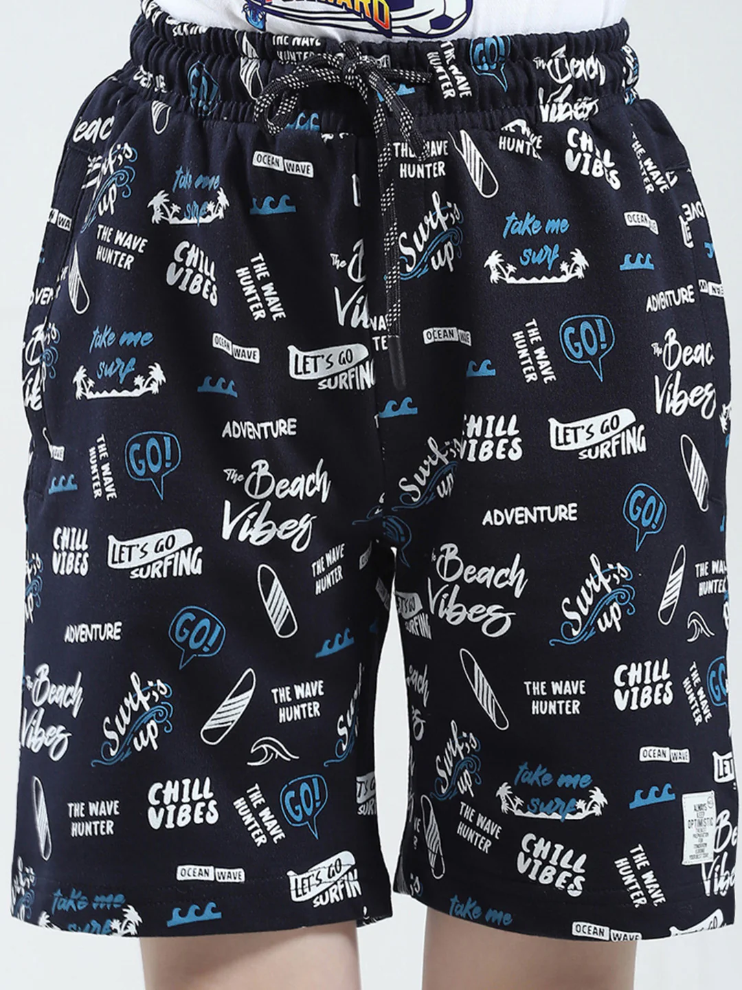 Boys Navy Blue Printed Regular Fit Bermuda - Image 6