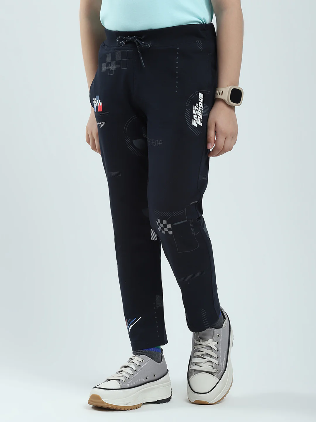 Boys Navy Blue Printed Regular Fit Lower - Image 3