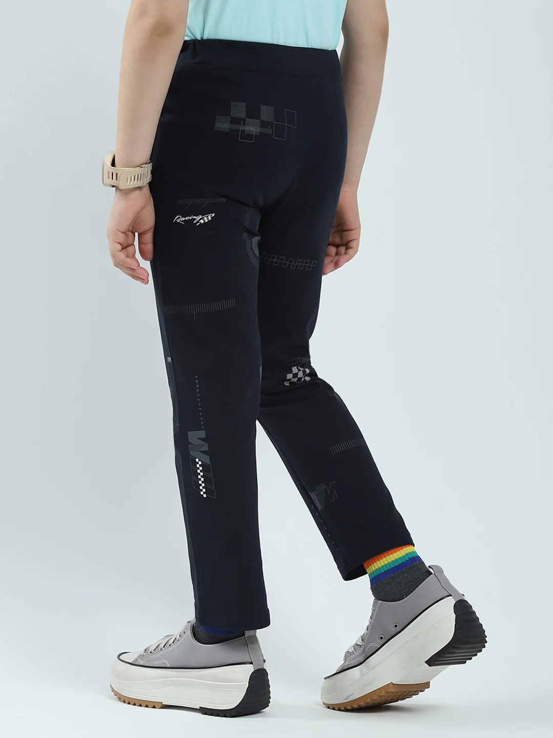 Boys Navy Blue Printed Regular Fit Lower - Image 5