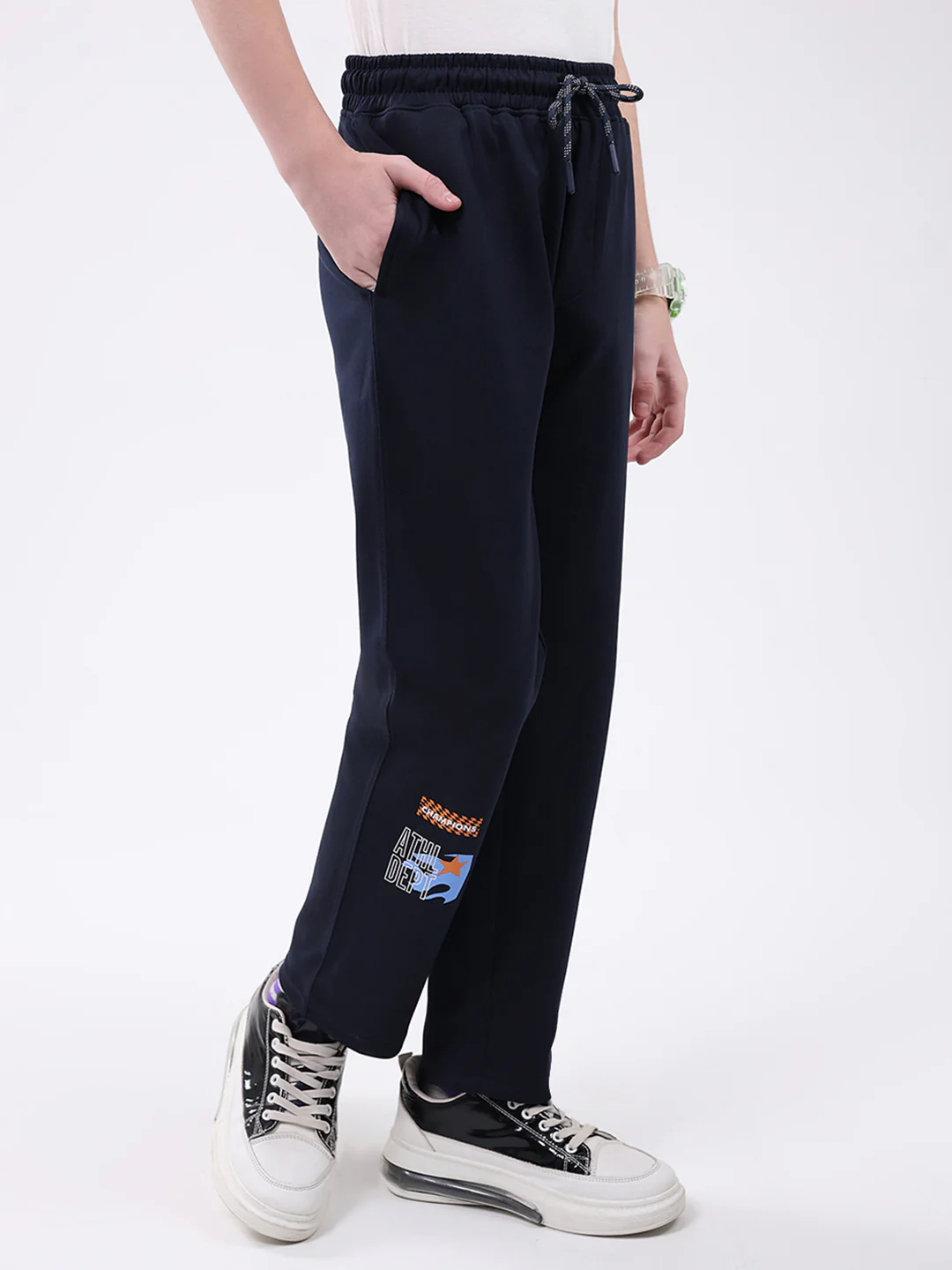 Boys Navy Blue Printed Regular Fit Lower - Image 4