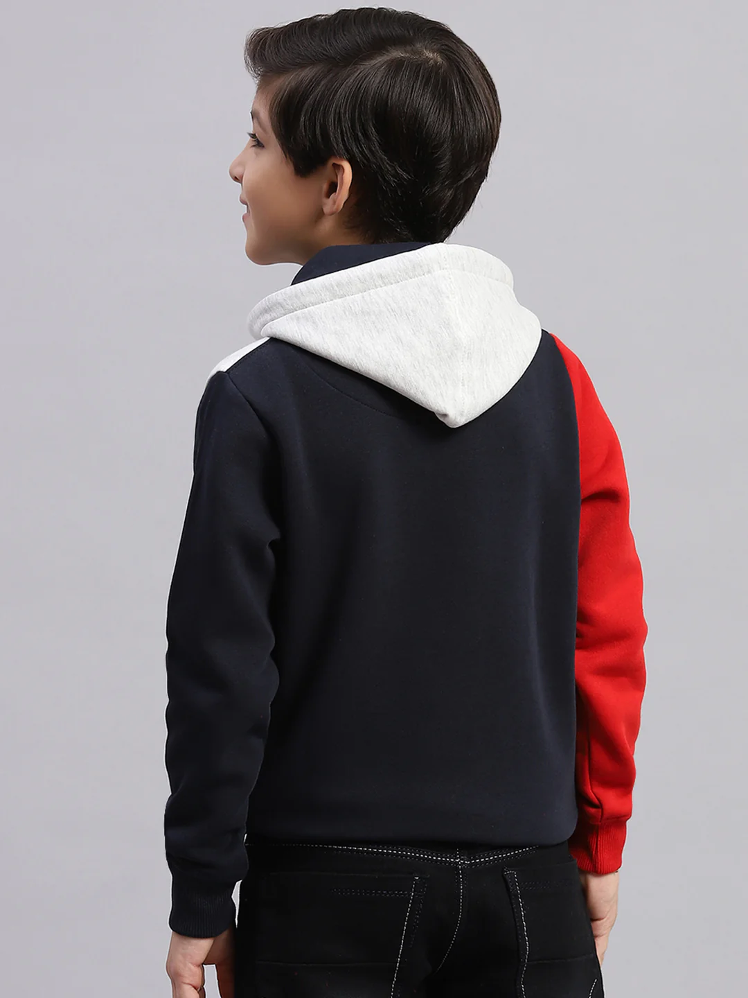 Boys Navy Blue Printed Round Neck Full Sleeve Sweatshirt - Image 5