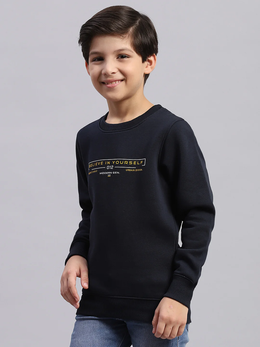 Boys Navy Blue Printed Round Neck Full Sleeve Sweatshirt - Image 3