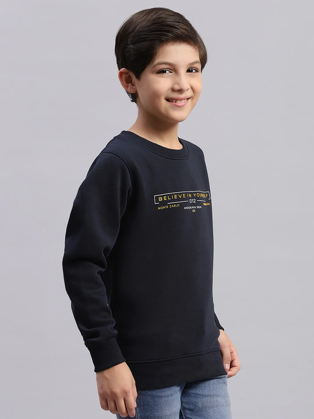 Boys Navy Blue Printed Round Neck Full Sleeve Sweatshirt - Image 4