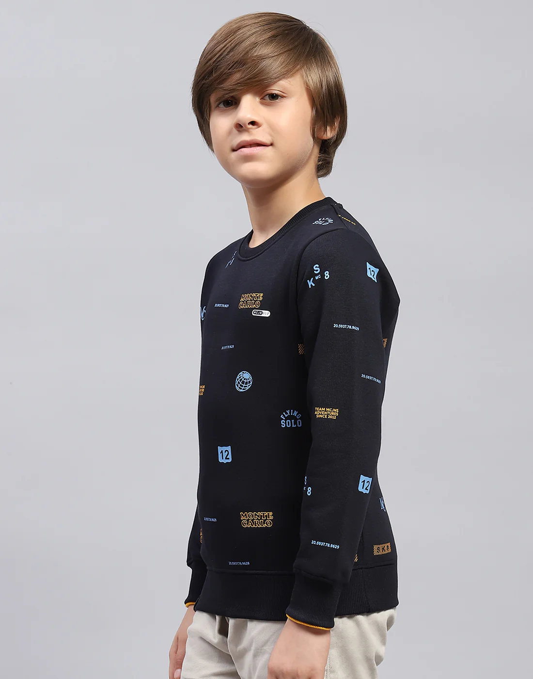 Boys Navy Blue Printed Round Neck Full Sleeve Sweatshirt - Image 3
