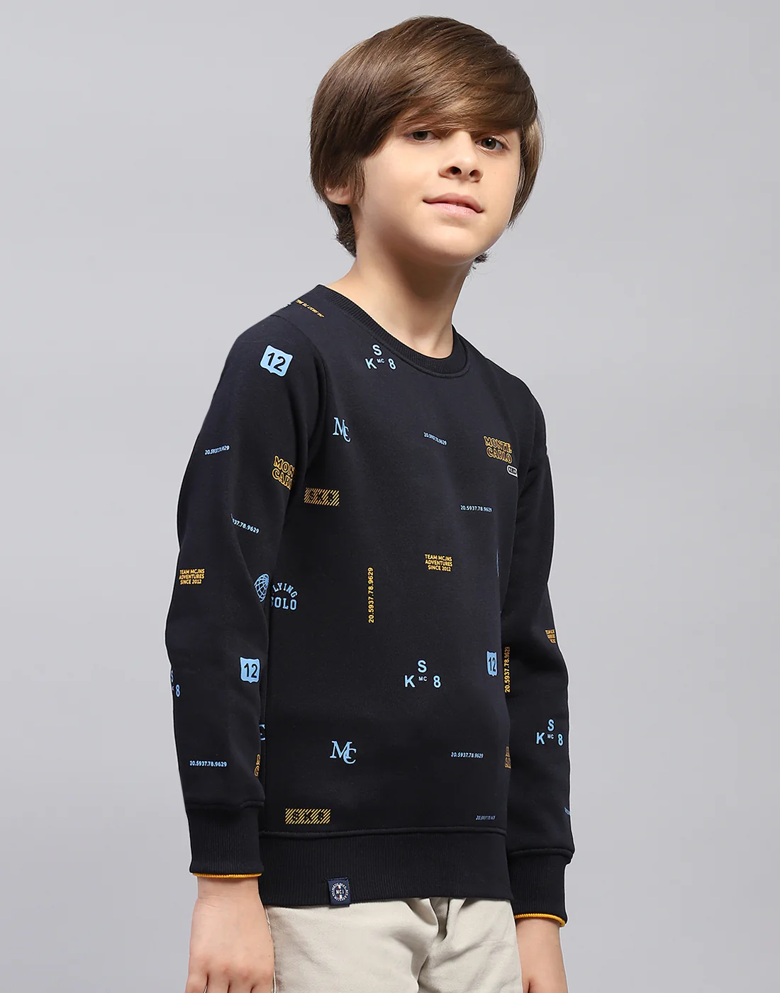 Boys Navy Blue Printed Round Neck Full Sleeve Sweatshirt - Image 4