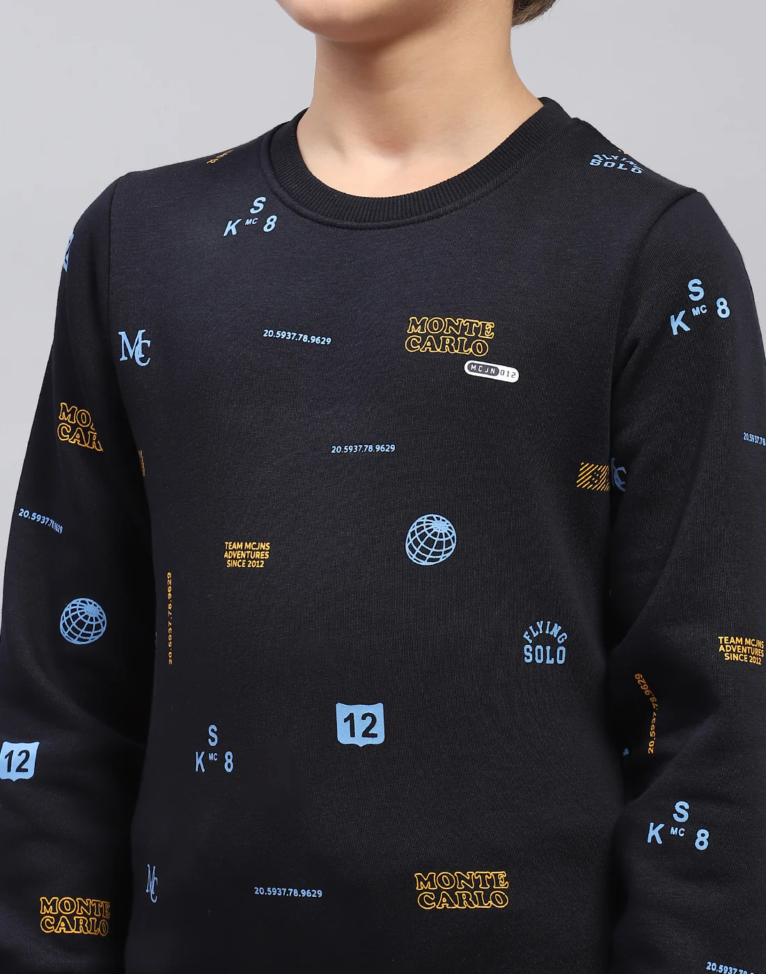 Boys Navy Blue Printed Round Neck Full Sleeve Sweatshirt - Image 6