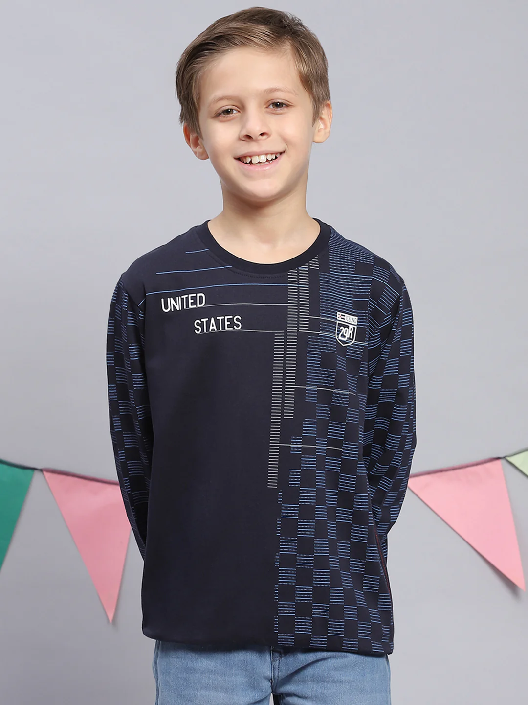 Boys Navy Blue Printed Round Neck Full Sleeve Sweatshirt - Image 2