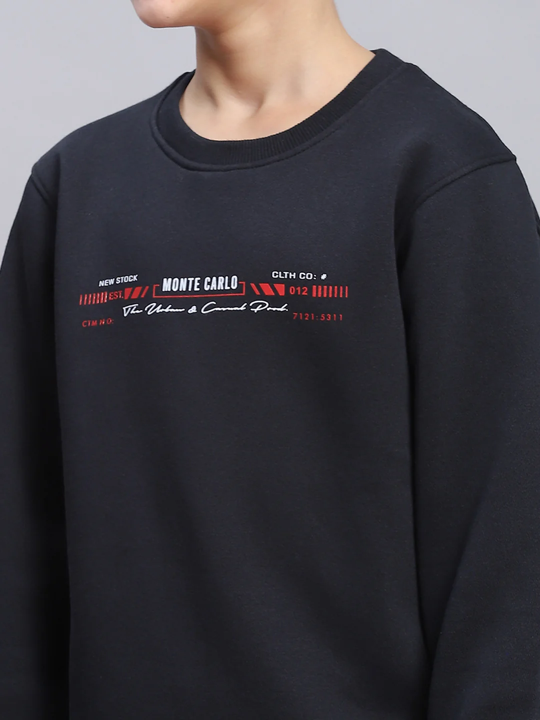 Boys Navy Blue Printed Round Neck Full Sleeve Sweatshirt - Image 6