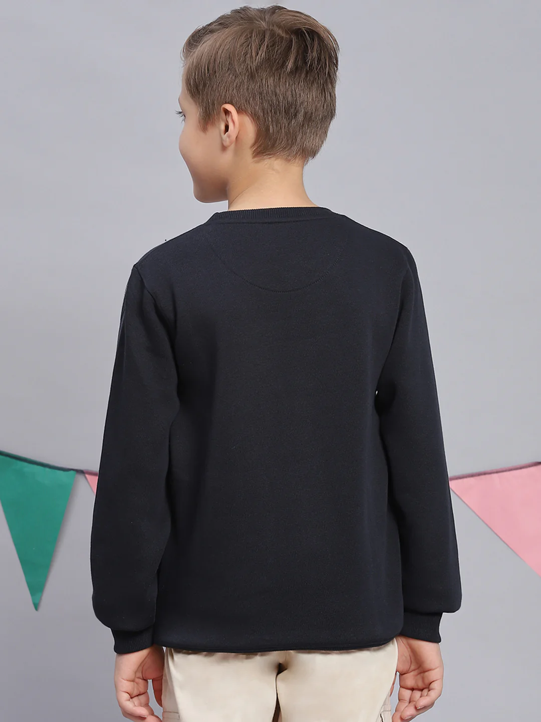 Boys Navy Blue Printed Round Neck Full Sleeve Sweatshirt - Image 5