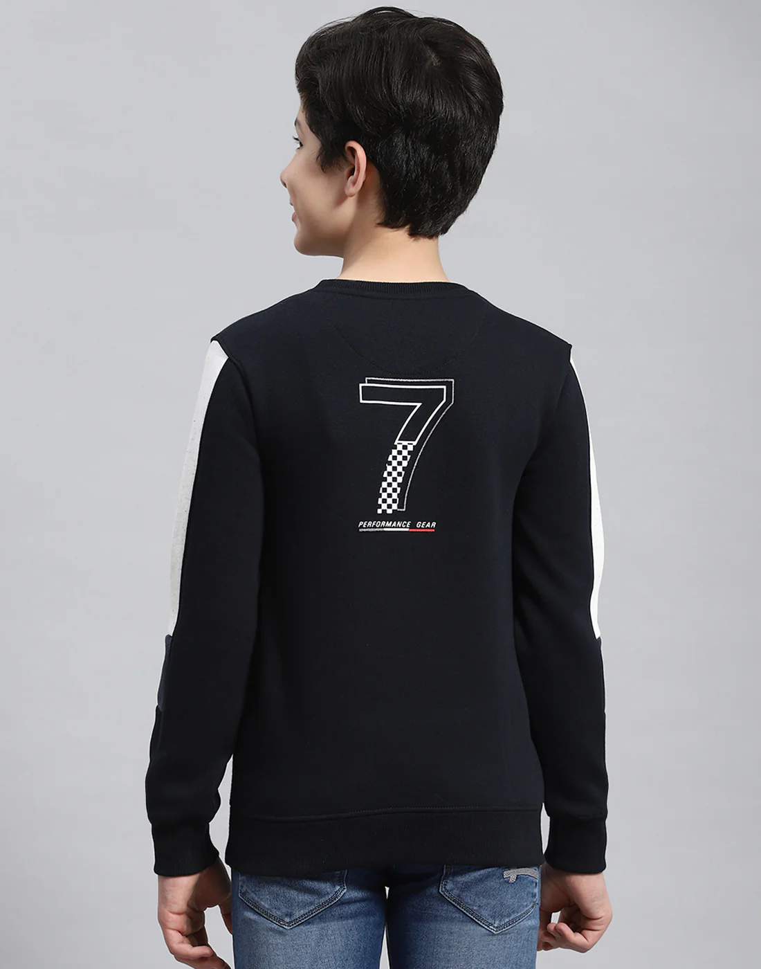 Boys Navy Blue Printed Round Neck Full Sleeve Sweatshirt - Image 5