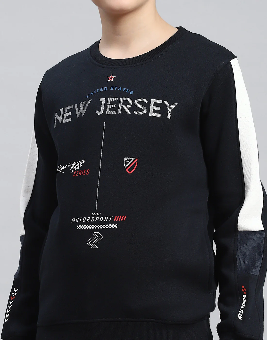 Boys Navy Blue Printed Round Neck Full Sleeve Sweatshirt - Image 6