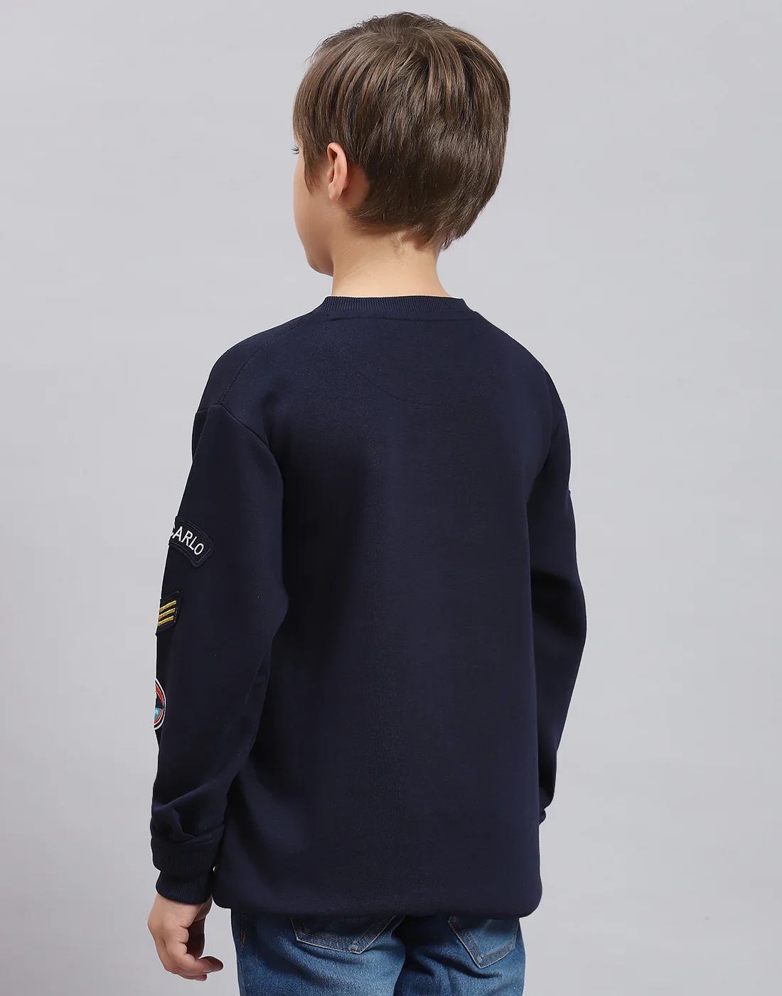 Boys Navy Blue Printed Round Neck Full Sleeve Sweatshirt - Image 5