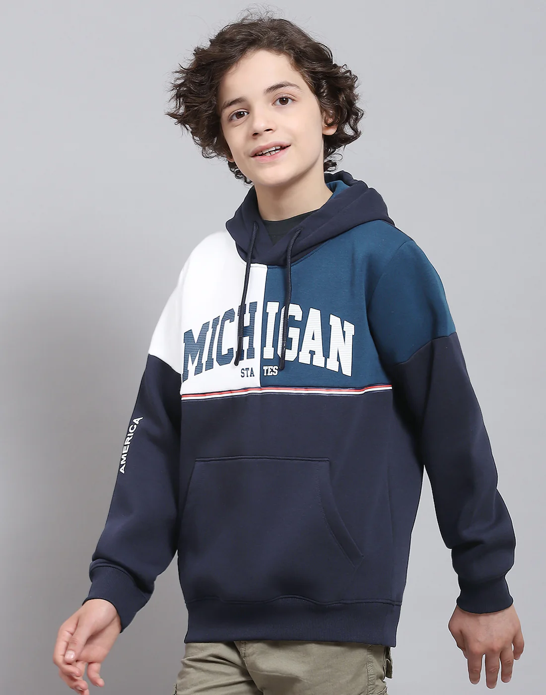 Boys Navy Blue Printed Round Neck Full Sleeve Sweatshirt - Image 3