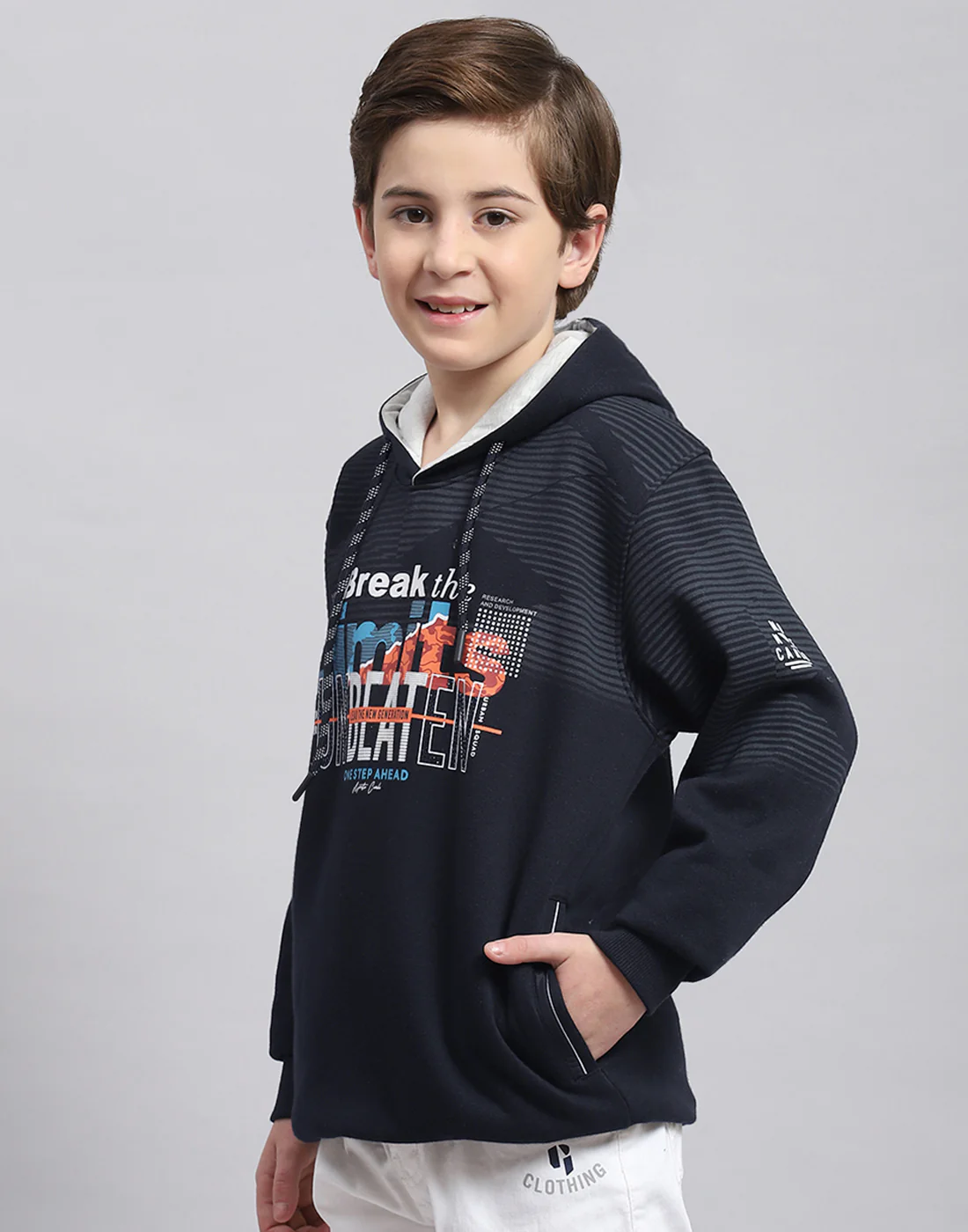 Boys Navy Blue Printed Round Neck Full Sleeve Sweatshirt - Image 3