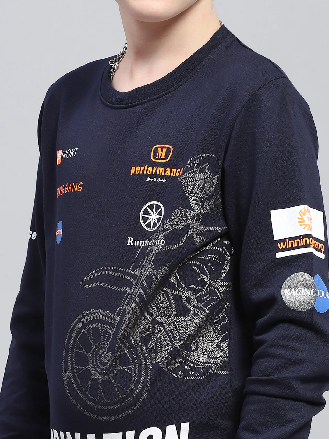 Boys Navy Blue Printed Round Neck Full Sleeve Sweatshirt - Image 6