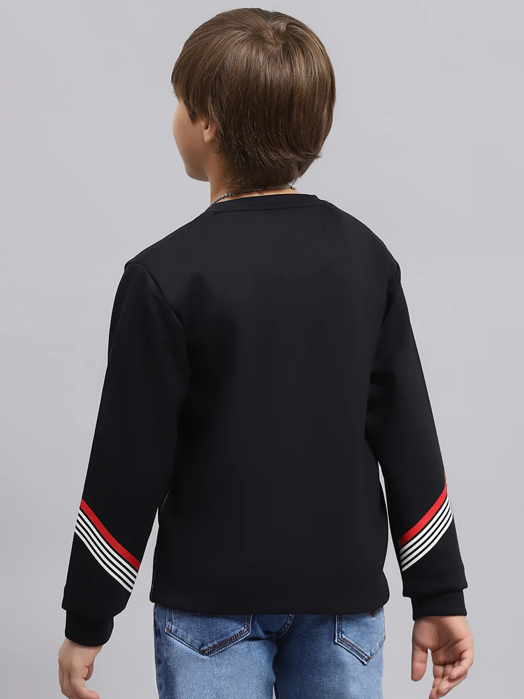 Boys Navy Blue Printed Round Neck Full Sleeve Sweatshirt - Image 5