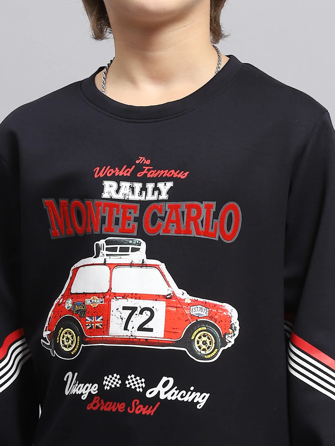 Boys Navy Blue Printed Round Neck Full Sleeve Sweatshirt - Image 6